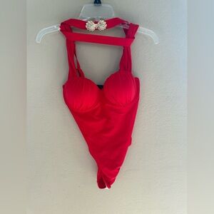 Red Sculpted One-Piece Swim Suit